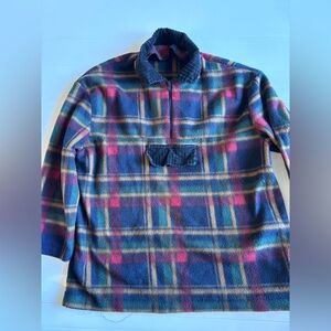 Vintage 90s Plaid Fleece Pullover Blue Red Large